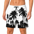 Herren Badeshorts Größe L aus Textil in Weiß Schwarz mit Palmenprint und Kordelzug