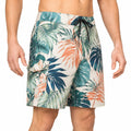 Herren Badeshorts Größe M aus Textil mit tropischem Blattmuster und Kordelzug