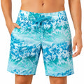 Herren Badeshorts Größe L aus Synthetikgewebe in Türkis mit Blumenmuster und Kordelzug