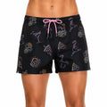 Badeshorts Größe L aus Synthetik Schwarz mit buntem Sommerprint und Kordelzug