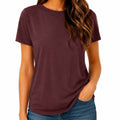 Damen T-Shirt Größe S Textil Bordeaux Kurzarm Rundhals Freizeit