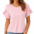 Damen T-Shirt L Rosa mit Rüschenärmeln für Freizeit