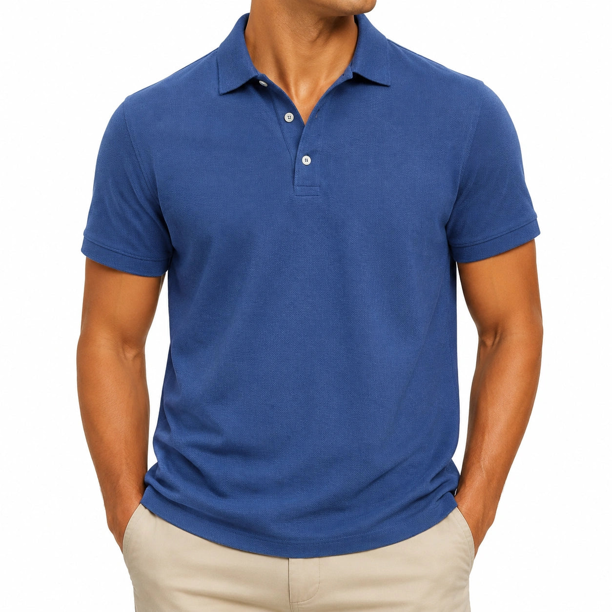 Herren Poloshirt Größe M Blau mit Kurzarm und Piquéstruktur