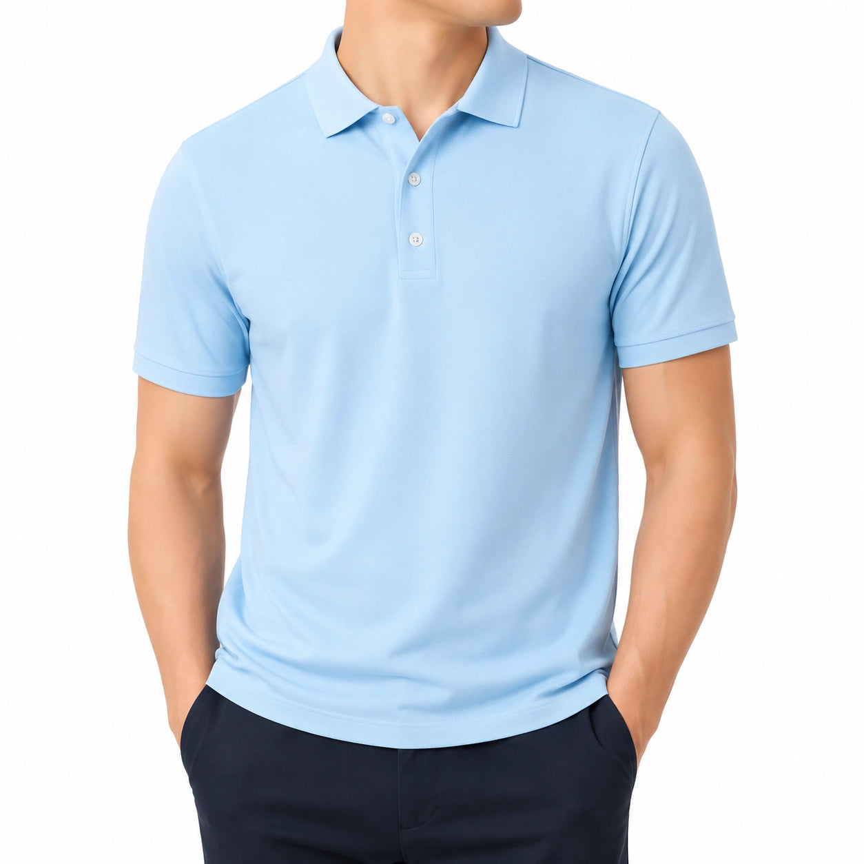 Herren Poloshirt Größe M Hellblau Kurzarm mit Knopfleiste
