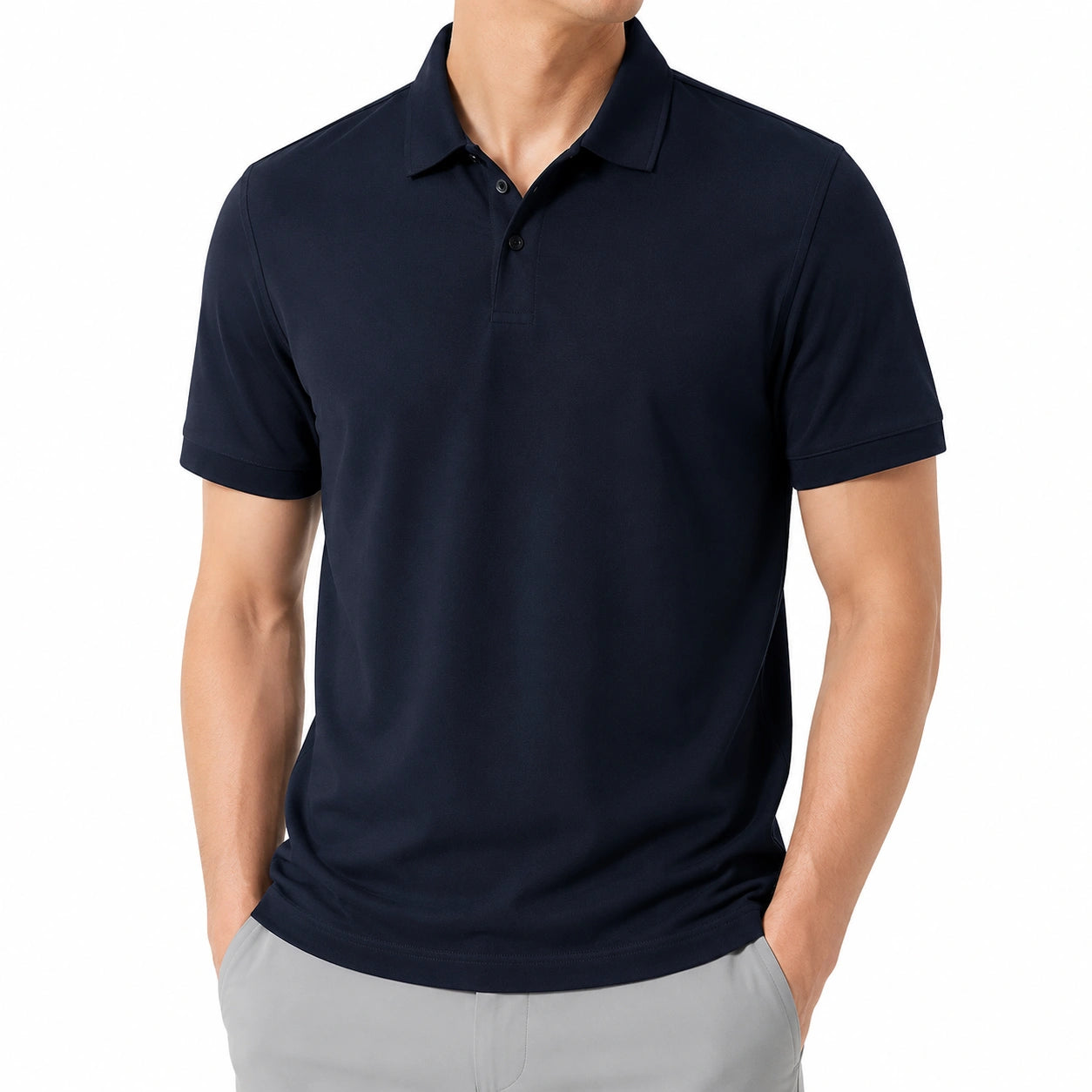 Herren Poloshirt L aus Textilgewebe in Dunkelblau mit Kurzarm