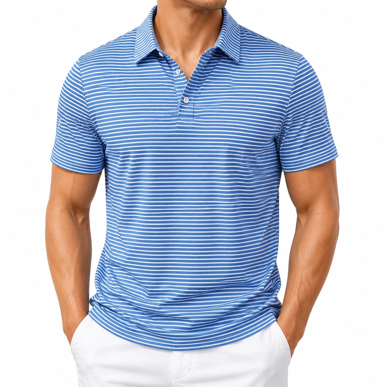 Herren Poloshirt XL aus Textil Blau Weiß gestreift kurzarm mit Kragen