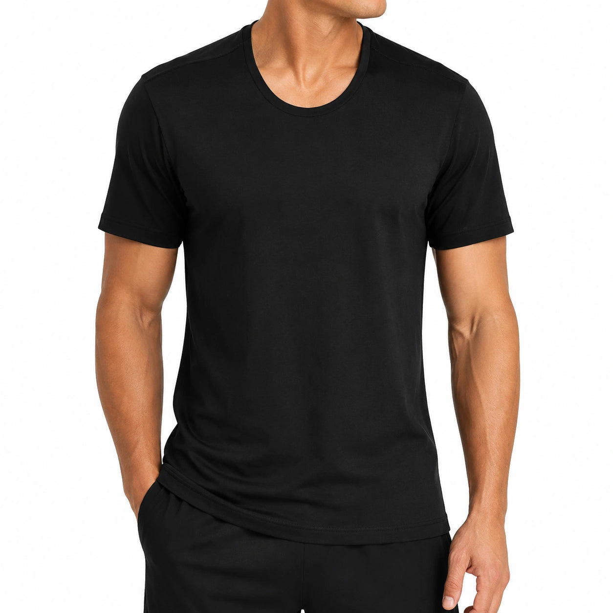 Herren T-Shirt Größe M Schwarz glattes Textilgewebe Kurzarm Basic Freizeit