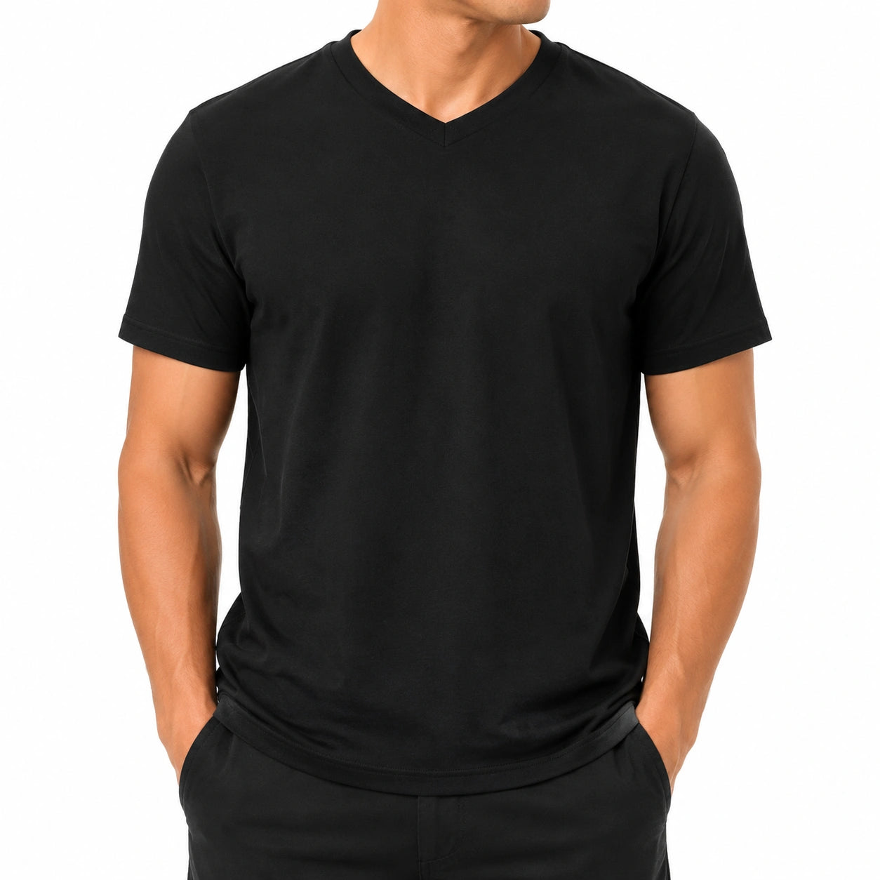 Herren T-Shirt Größe L Schwarz mit V-Ausschnitt Kurzarm