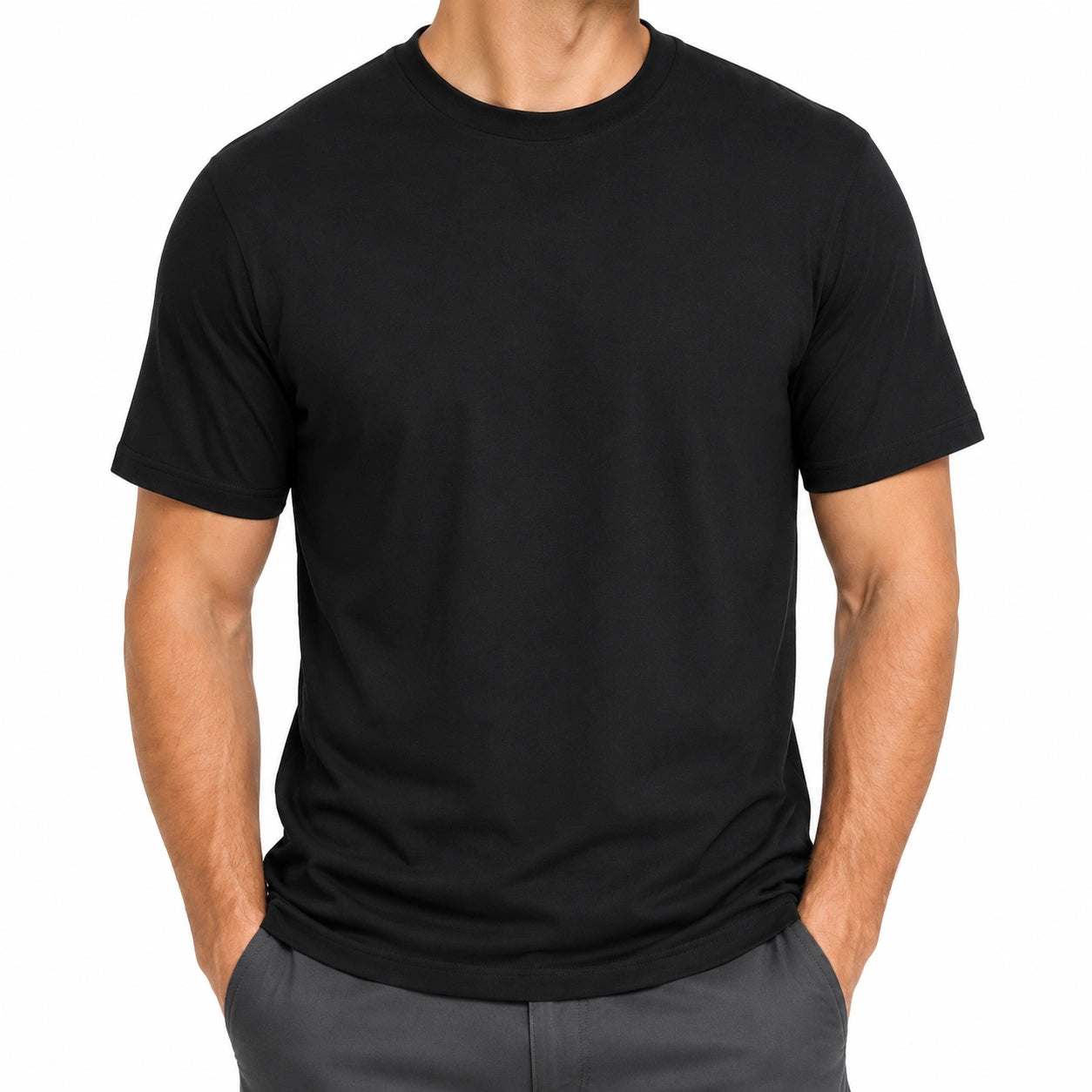 Herren T-Shirt Größe L aus Textil Schwarz mit Rundhals Kurzarm