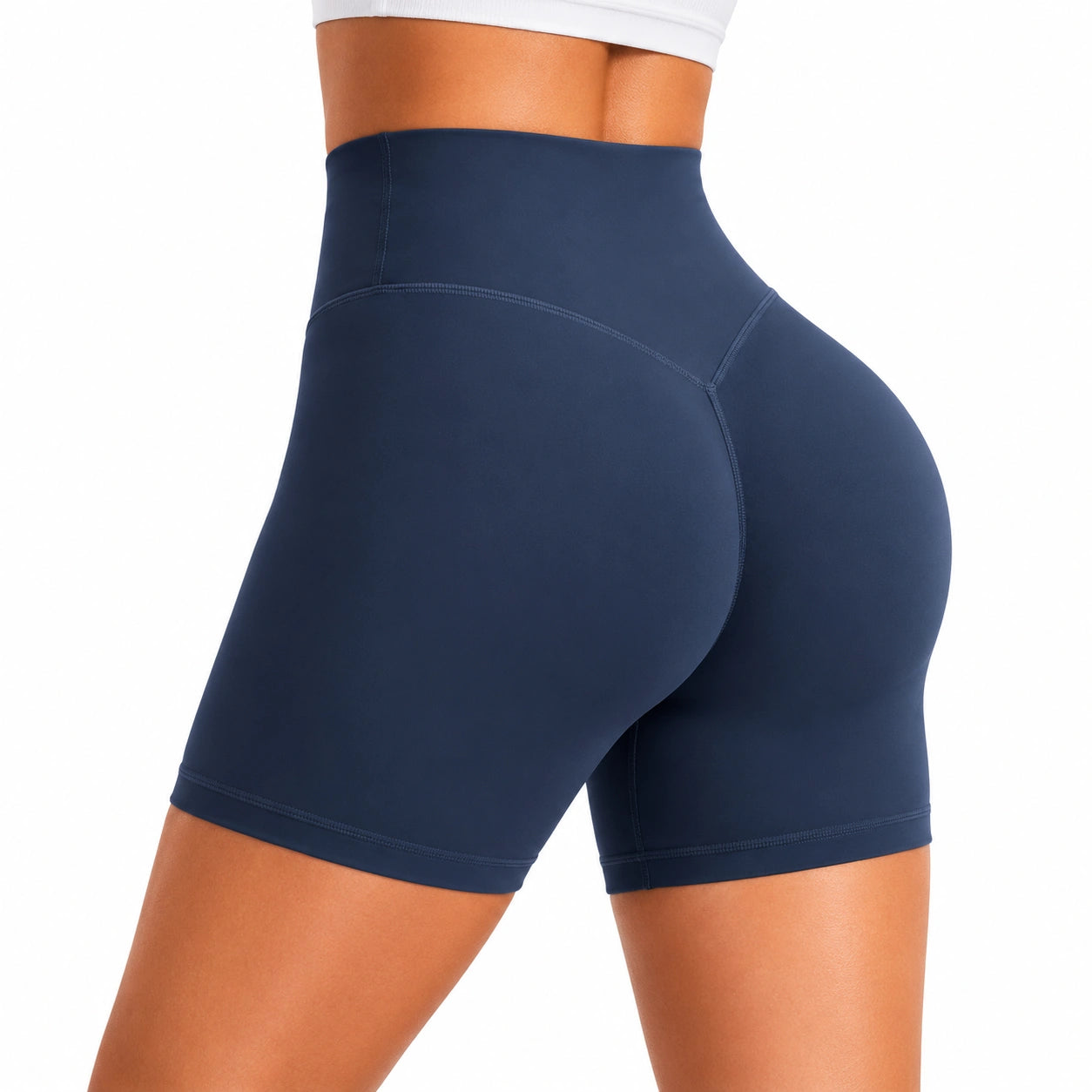 Damen Radlerhose M aus elastischem Synthetikstoff in Dunkelblau - hoch tailliert und figurbetont