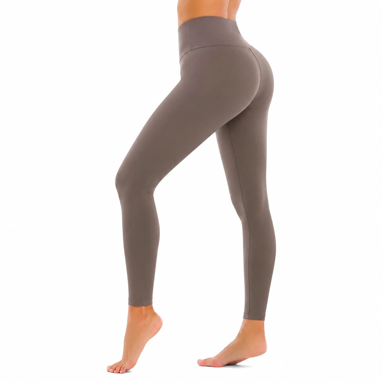 Damen Leggings Größe S Taupe aus elastischem Synthetikgewebe für Yoga mit hohem Bund
