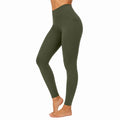 Damen Leggings Größe M aus Stretchstoff Olivgrün mit hoher Taille und Seitentasche