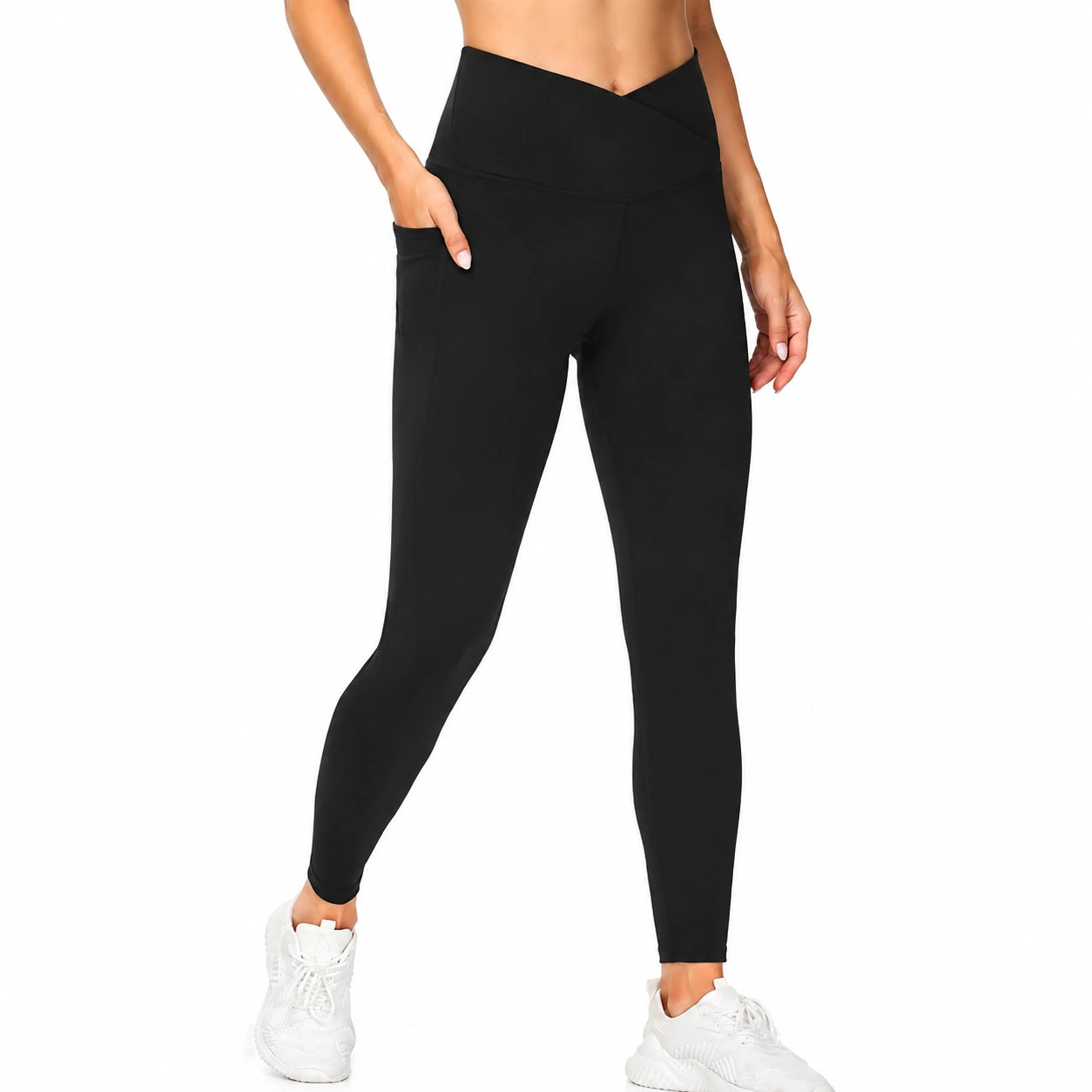 Damen Leggings Größe M Schwarz aus elastischem Synthetikgewebe mit hoher Taille für Sport