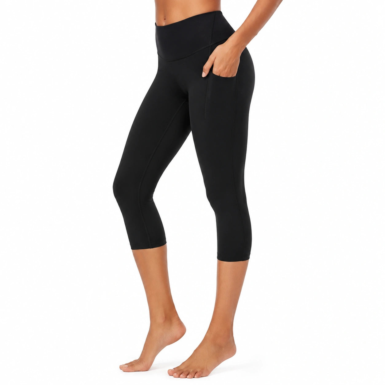 Damen Sport Capri Leggings Größe L Schwarz mit Seitentaschen